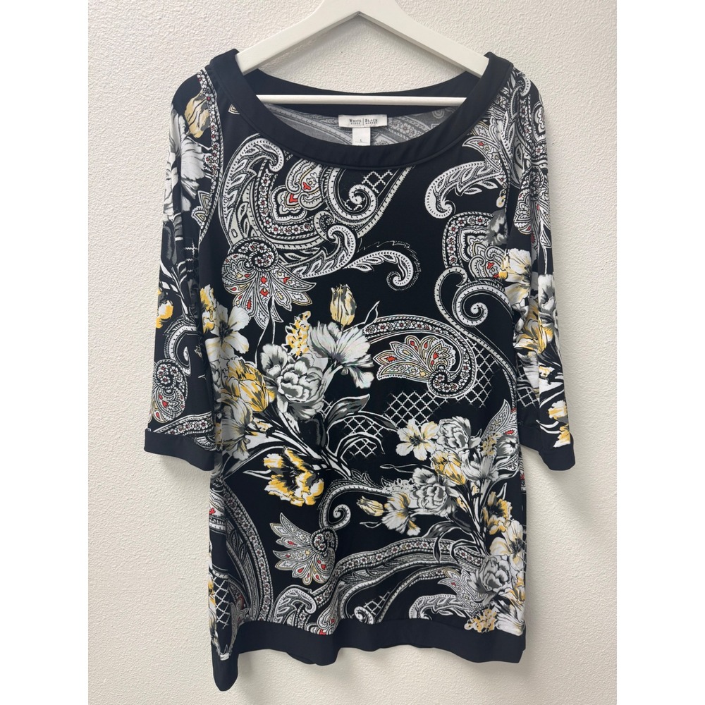 White House‎ Black Market Floral Paisley Print 3/4 Sleeve Dress - L
